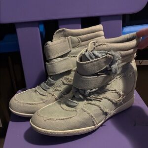 Women's Light Gray Wedge High-Top Sneakers with Strap